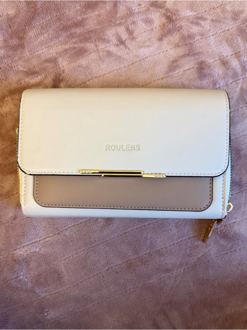 Two-Tone White and Taupe Women's Wallet Crossbody